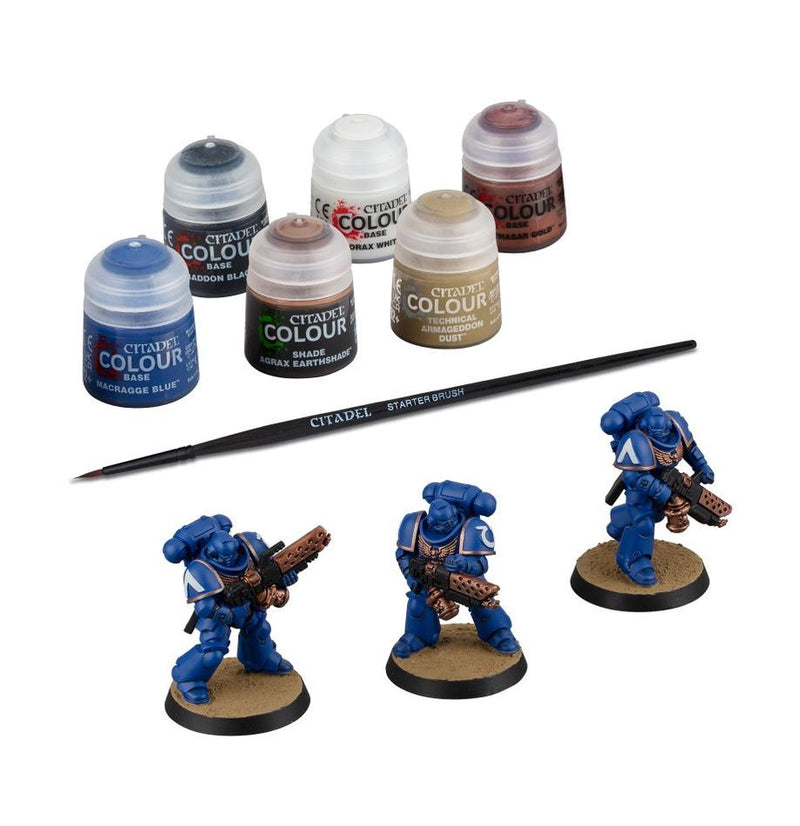 WARHAMMER 40,000 - 60-11 INFERNUS MARINES AND PAINT SET INCUDES 3 SPACE MARINES 6 CITADEL PAINTS AND 1 BRUSH