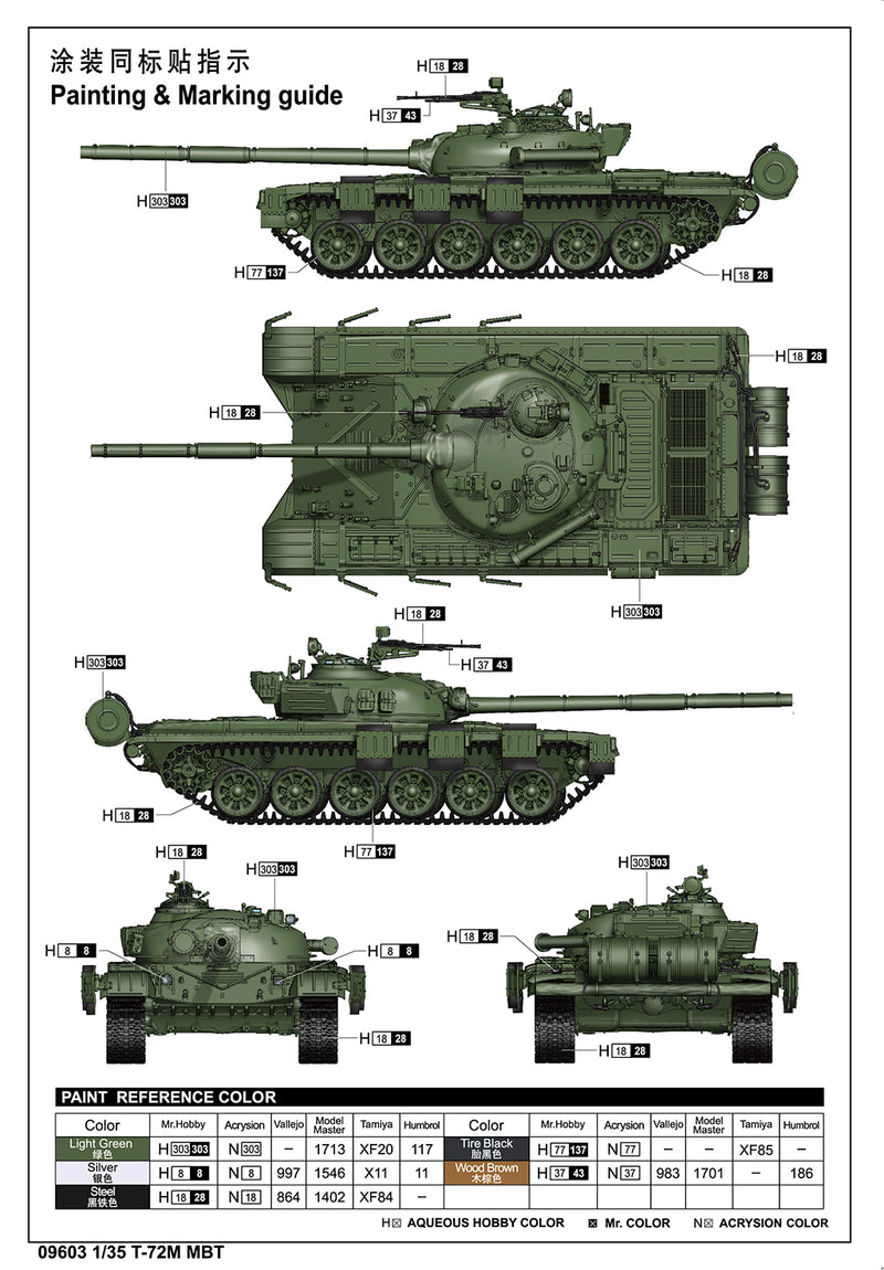 TRUMPETER 09603  T-72M MBT 1/35 SCALE PLASTIC MODEL KIT BATTLE TANK