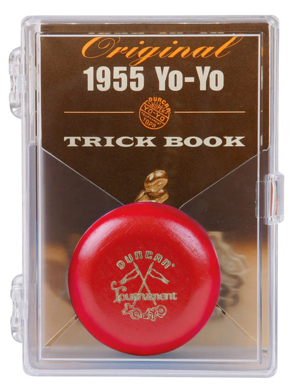 DUNCAN VINTAGE WOODEN CROSSED FLAGS TOURNAMENT 1955 YOYO IN COLOUR RED