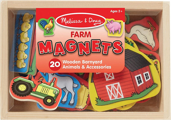 MELISSA AND DOUG FARM MAGNETS - WOODEN BARNYARD ANIMALS AND ACCESSORIES 20 PACK