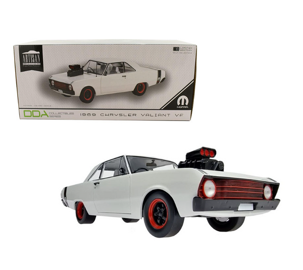 DDA COLLECTABLES WHITE 1969 CHRYSLER VF VALIANT WITH MOPAR DECALS LIMITED EDITION 1:18 SCALE DIECAST COLLECTABLE