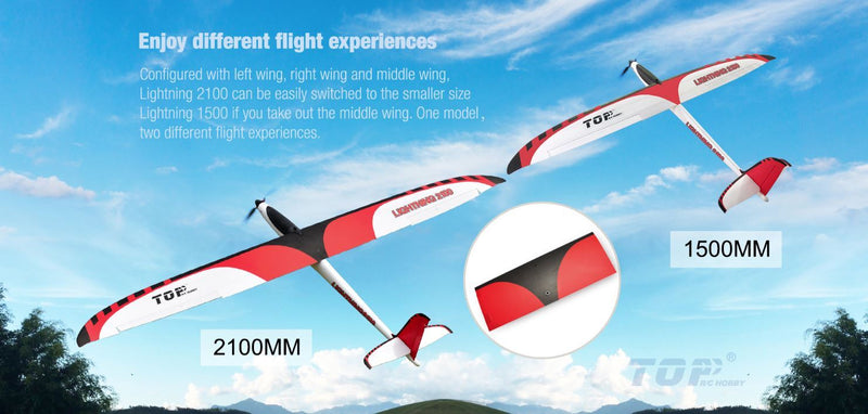 TOP RC LIGHTNING 2100 HIGH PERFORMANCE GLIDER RTF READY TO FLY INCLUDING TRANSMITTER, BATTERY AND CHARGER