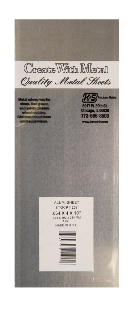 K&S 257 SHEET ALUMINIUM 0.064 X 4 X 10INCH (1.63 X 102 X 254MM) 1 PIECE