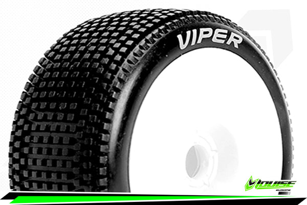 LOUISE L-T3194VW B-VIPER 1/8 SCALE OFF ROAD BUGGY TIRES SUPER SOFT MOUNTED ON WHITE RIMS 17MM HEX