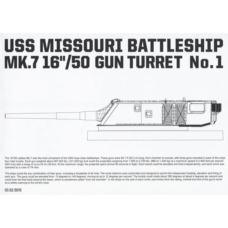 TAKOM 5015 USS MISSOURI BATTLESHIP MK.7 16/50 GUN TURRET NO.1 1/72 SCALE PLASTIC MODEL KIT