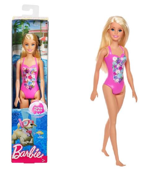 Barbie Beach Doll with Pink Graphic One-Piece Swimsuit
