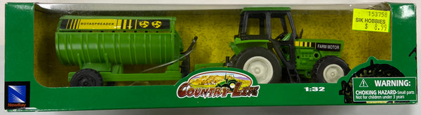 COUNTRY LIFE GREEN TRACTOR WITH ROTA SPREADER TRAILER 1:32