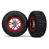 TRAXXAS 5877R TYRES AND WHEELS GLUED CHROME RED WHEEL