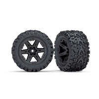 TRAXXAS 6773 TIRES AND RIMS PAIR ASSEMBLED GLUED 2.8" RXT BLACK WHEELS TALON EXTREME TIRES AND FOAM INSERTS 12MM HEX FOR RUSTLER RC CAR WHEELS