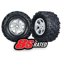 TRAXXAS 7772R  XMAXX SATIN CHROME RIMS WITH GLUED WHEELS 2 PACK