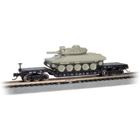 BACHMANN 71386 52 CENTER-DEPRESSED FLAT CAR WITH SHERIDAN TANK GREEN DDOX #48434 N SCALE SILVER SERIES ROLLING STOCK