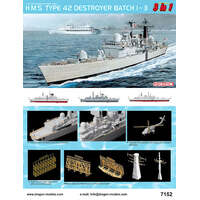 DRAGON 7152 H.M.S. TYPE 42 DESTROYER  BATCH 1-3 3 IN 1 MODERN SEA POWER SERIES 1/700 SCALE PLASTIC MODEL KIT