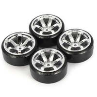 DRIFT WHEELS FOR 1/10 SCALE RC DRIFT CAR HARD PLASTIC TIRE CHROME SILVER 12MM HEX