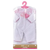 FASHION BOUTIQUE DOLLS WORLD OUTFITS - WHITE WITH LOVE HEARTS SUITABLE FOR DOLLS UP TO 46CM