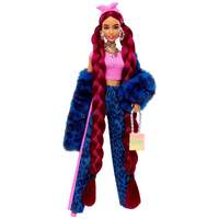 BARBIE FASHIONISTA EXTRA DELUXE DOLL #17 WITH ACCESSORIES AND BLUE LEOPARD PRINT FLUFFY JACKET