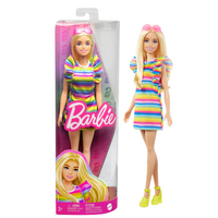 BARBIE FASHIONISTAS GIRL DOLL 197 WITH BLONDE HAIR BRACES AND RAINBOW DRESS