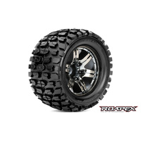 ROAPEX R3002-CB2 TRACKER 1/10 MONSTER TRUCK TIRE CHROME BLACK WHEEL WITH 1/2 OFFSET 12MM HEX MOUNTED