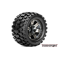 ROAPEX R3003-CB2 RHYTHM 1/10 MONSTER TRUCK TIRE CHROME BLACK WHEEL WITH 1/2 OFFSET 12MM HEX PRE MOUNTED