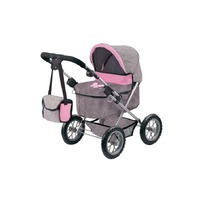 BAYER TRENDY DOLL PRAM GREY AND PINK WITH BUTTERFLY