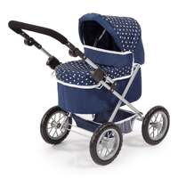 BAYER TRENDY DOLL PRAM DARK BLUE WITH WHITE HEARTS