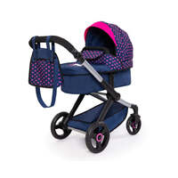 BAYER XEO COMPACT DOLL PRAM DARK BLUE WITH PINK HEARTS AND UNICORN