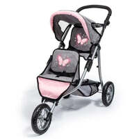 BAYER GREY AND PINK BUTTERFLY TWIN TRIKE DOLL JOGGER PRAM