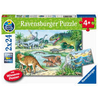 RAVENSBURGER 051281 DINOSAURS OF LAND AND SEA  2x24PC JIGSAW PUZZLE PLUS MINI POSTER