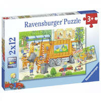 RAVENSBURGER 076178 GARBAGE DISPOSAL AND STREET CLEANING UNDERWAY 2x12PC JIGSAW PUZZLE