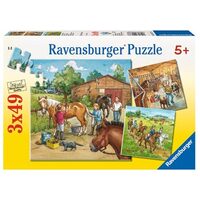 RAVENSBURGER 092376 A DAY WITH HORSES 3x49PC JIGSAW PUZZLE