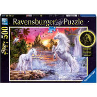 RAVENSBURGER 148738 STARLINE UNICORNS AT THE RIVER 500PC GLOW IN THE DARK JIGSAW PUZZLE