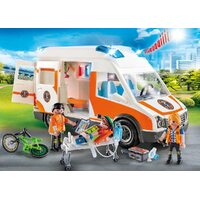 PLAYMOBIL 70049 CITY LIFE AMBULANCE WITH FLASHING LIGHTS 62 PIECES