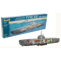 REVELL 05078 U-BOOT GERMAN SUBMARINE TYPE XXI WITH INTERIOR 1/144 SCALE PLASTIC MODEL KIT