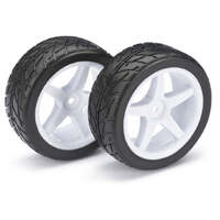 ABSIMA WHEEL SET 1/10 SCALE BUGGY TIRES 5 SPOKE WITH STREET FRONT WHITE RIMS TYRES 2PC