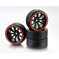 ABSIMA WHEEL SET DRIFT 9 - SPOKE PROFILE B RIM BLACK/RING RED 1:10 4 PK