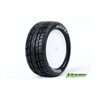 LOUISE L-T3186SWKF E-ROCKET 1/10 SCALE BUGGY FRONT TYRE MOUNTED ON WHITE RIMS SOFT COMPOUND KYOSHO HEX 12MM