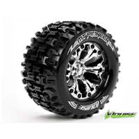 LOUISE L-T3202CH MT PIONEER 1/10 MONSTER TRUCK TIRES MOUNTED ON CHROME RIMS 2.8 INCH WIDE 1/2 INCH OFFSET RIM 12MM HEX