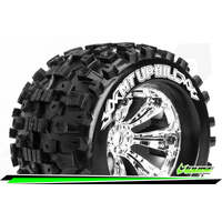 LOUISE LT3219CH MT UPHILL 3.8 INCH TRAXXAS BEAD SPORT CHROME 0 OFFSET RIMS 1/8 SCALE MONSTER TRUCK FRONT & REAR TIRES HEX 17MM TYRES