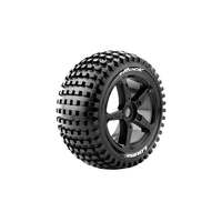 LOUISE L-T3251B T-ROCK 1/8 OFF ROAD TRUGGY TIRES MOUNTED ON BLACK SPOKE RIMS 2 PACK