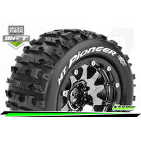 LOUISE L-T3308SBCH MT PIONEER 1:10 MONSTER TRUCK TIRE SOFT BEAD LOCK 1/2 OFFSET BLACK CHROME RIM HEX 12MM MOUNTED PAIR