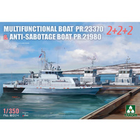 TAKOM 6014 MULTIFUNCTIONAL BOAT PR.23370 AND ANTI-SABOTAGE BOAT PR.21980 1/350 SCALE PLASTIC MODEL KIT