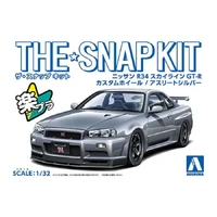 AOSHIMA 06633 SNAP TOGETHER NISSAN R34 SKYLINE GT-2 ATHLETIC SILVER CUSTOM WHEEL 1/32 SCALE SNAP TOGETHER PLASTIC MODEL KIT