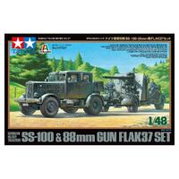 TAMIYA 37027 GERMAN HEAVY TRACTOR SS-100 & 88MM GUN FLANK 37 SET MODEL VEHICLE 1/48 SCALE PLASTIC MODEL KIT