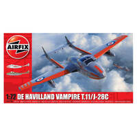 AIRFIX AO2058A DE HAVILLAND VAMPIRE T11 J 28C 1/72 SCALE PLASTIC MODEL PLANE KIT