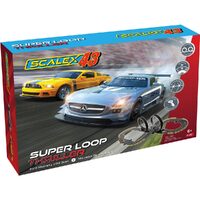 SCALEXTRIC SCALEX43 F1001 SUPER LOOP THRILLER 1:43 SLOT CAR SET FORD MUSTANG 2013 BOSS V MERCEDES BENZ SLS AMG 6+