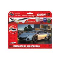 AIRFIX A55007 LAMBORGHINI HURACAN EVO STARTER SET INCLUDES PAINT AND GLUE 1/43 SCALE PLASTIC MODEL KIT