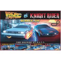 SCALEXTRIC C1431 BACK TO THE FUTURE (TIME MACHINE) VS KNIGHT RIDER (K.I.T.T) 1980S RACE SET