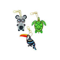 CRAFT BUDDY DIY CRYSTAL ART KEYRING KIT EXOTIC ANIMALS 7CM X 7CM FULL CRYSTAL 3PK