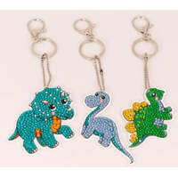 CRAFT BUDDY DIY CRYSTAL ART KEYRING KIT DINOSAUR FRIENDS 7CM X 7CM FULL CRYSTAL 3PK