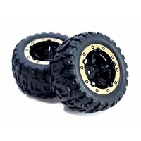 BLACKZON 540087 SLYDER MOUNTED WHEELS/TIRES ASSEMBLED 12MM HEX 79MM DIAMETER (BLACK/GOLD)