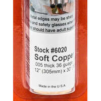 K&S 6020 SOFT COPPER ROLL .0056 THICK 36 GUAGE ( .127MM ) 12 X 30 ( 305MM X 726MM )